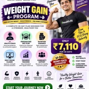 1HEALTH.FIT Weight Gain Program – 30-Day Personalized Diet Plan, Nutrition Guidance, 1:1 Health Coach, Online Fitness Classes & Progress Tracking