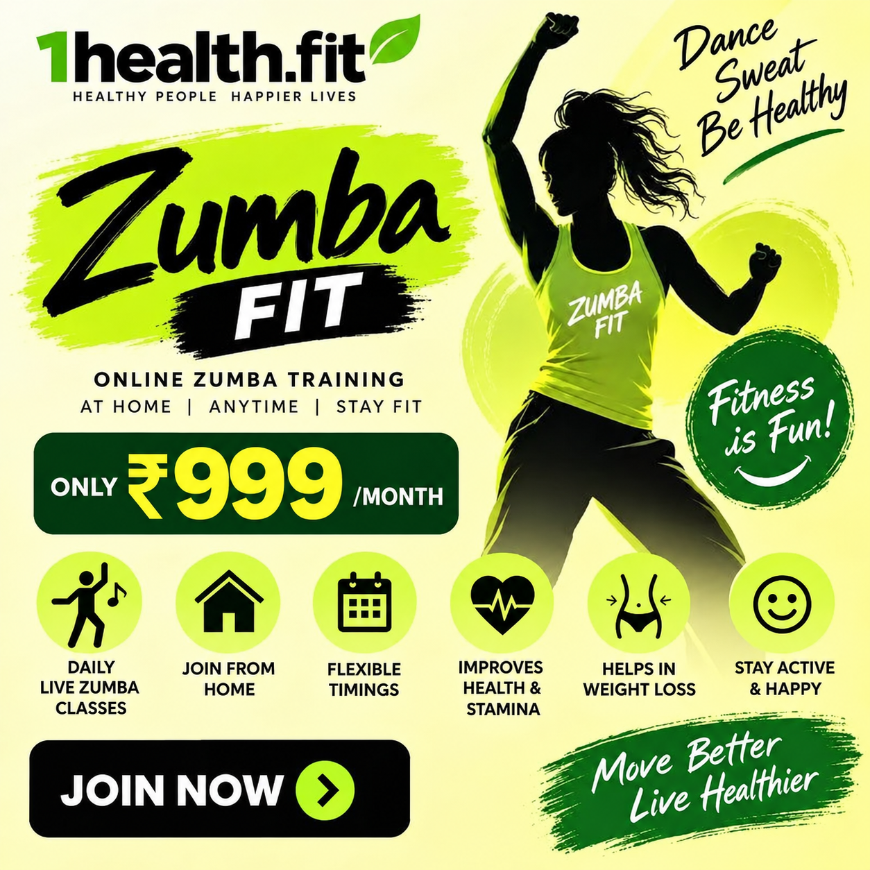 1HEALTH.FIT Online Zumba Fitness Classes – Live Zumba Training at Home | Flexible Timings